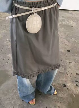 L少女 waitmore松紧腰显瘦垂感中长款铜氨天丝直筒半身裙女523026