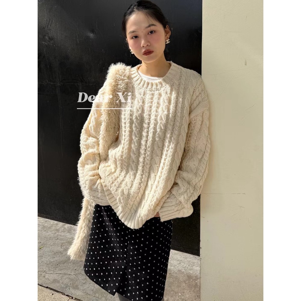 L少女 DEAR.XI 基础又百搭 气质休闲感加厚麻花套头毛衣针织衫
