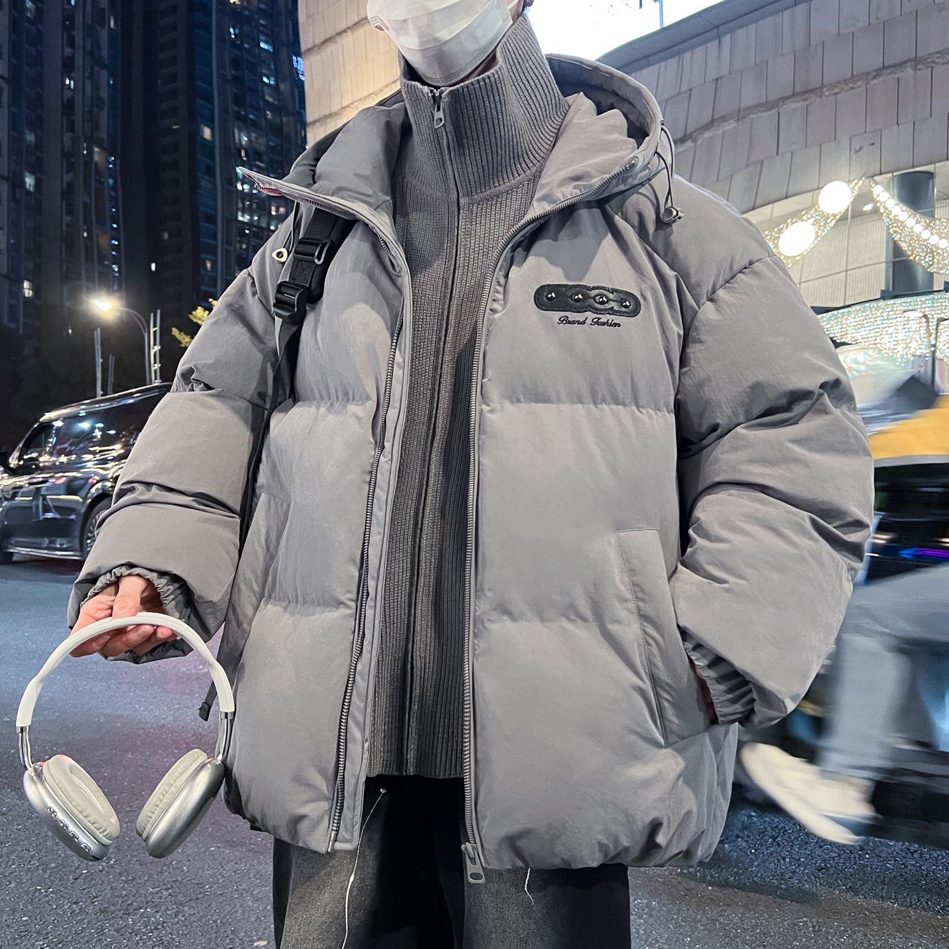 高级感针织拼接棉衣男青