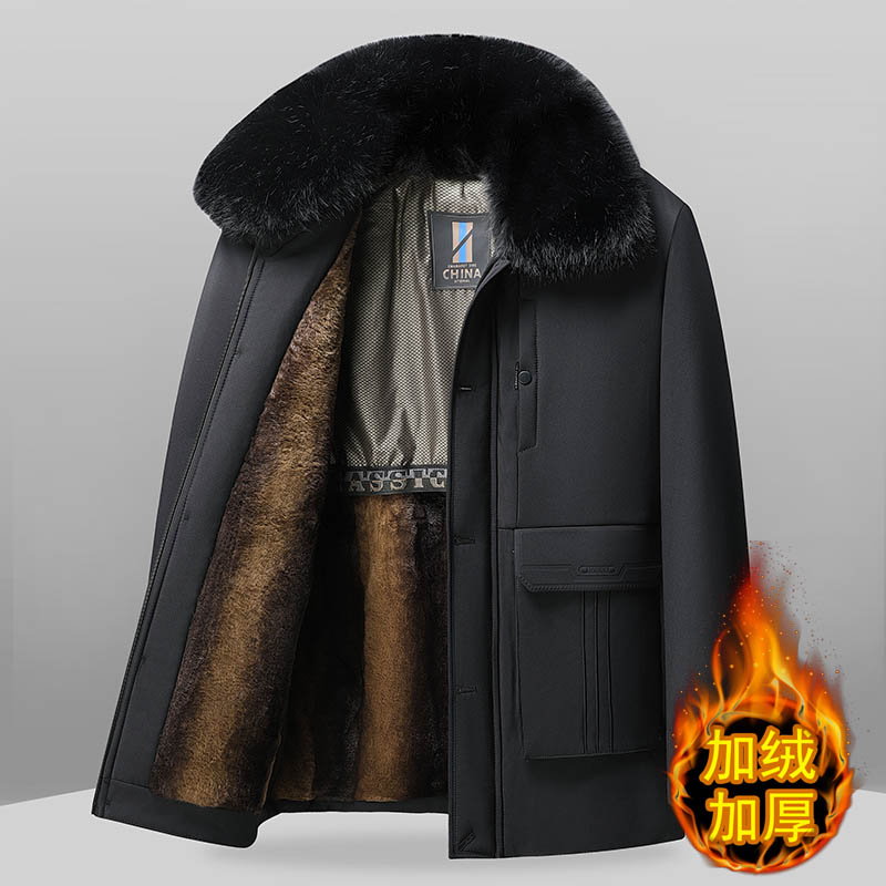 新款中老年男士毛领棉衣