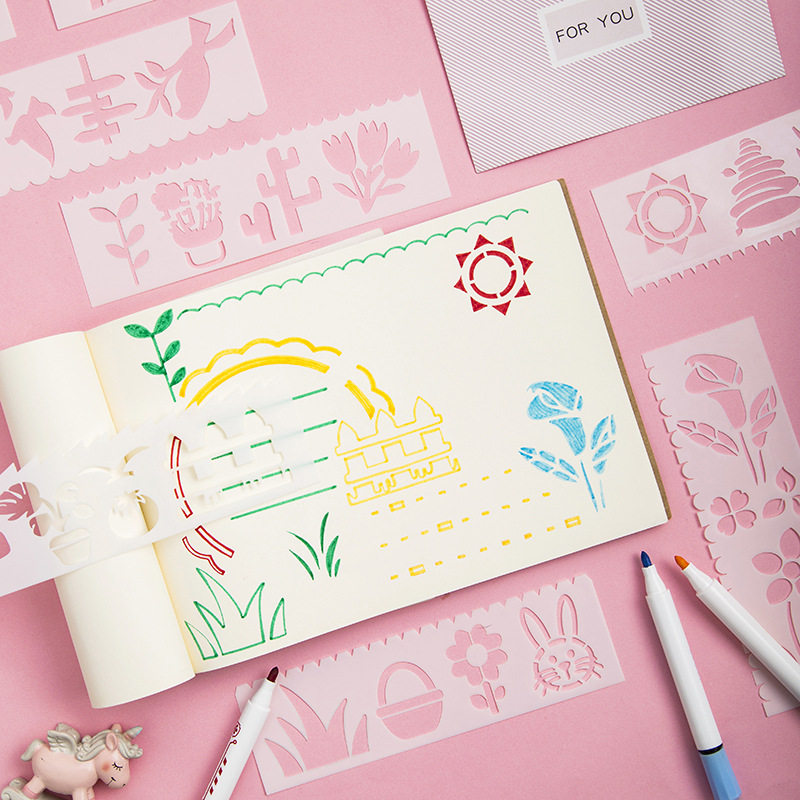 手账手工制作工具绘画镂空模板手帐本花边尺成长手册画画模板装饰