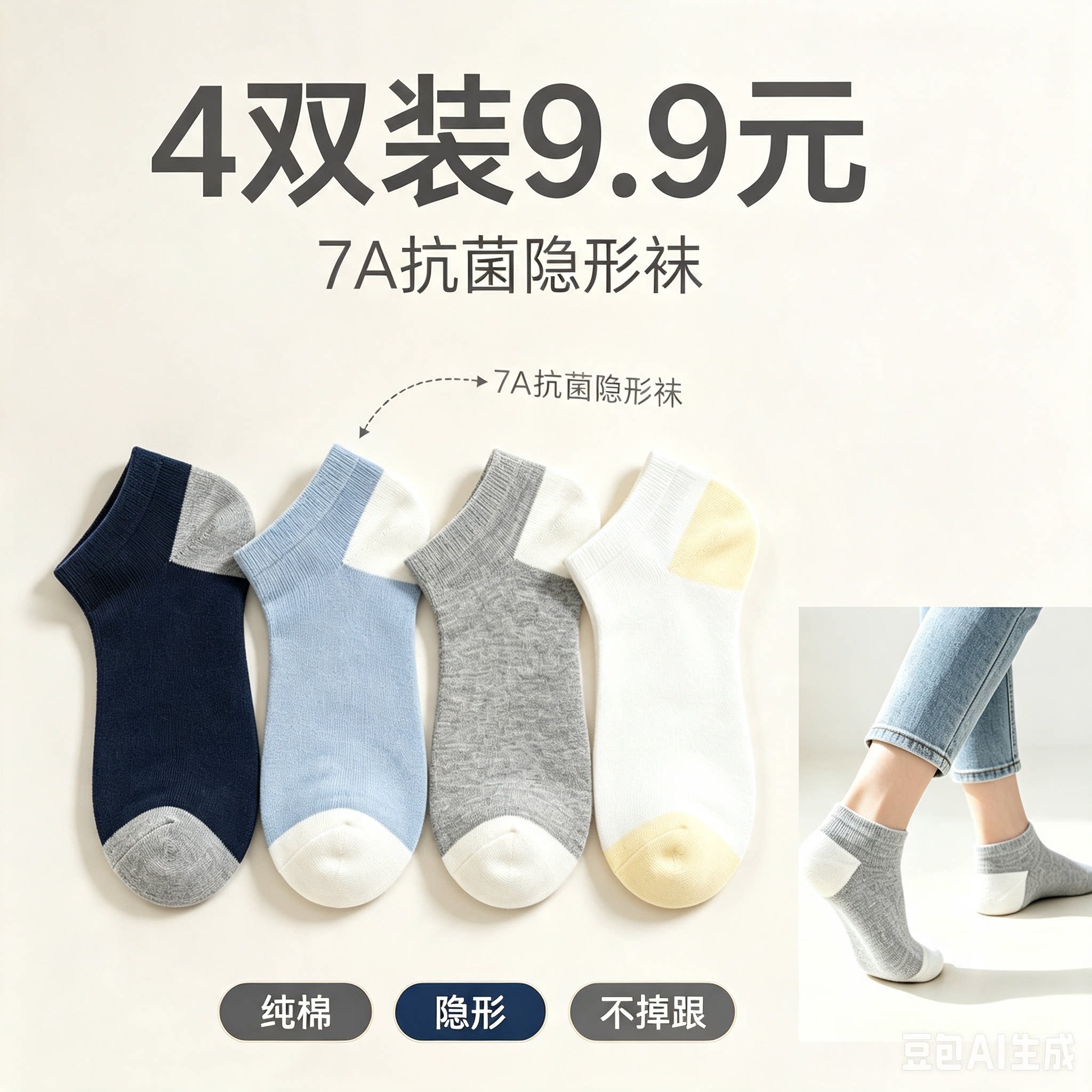 4双全棉船袜9.9元女士无骨月子袜透气抑菌精梳棉短袜夏季薄款船袜