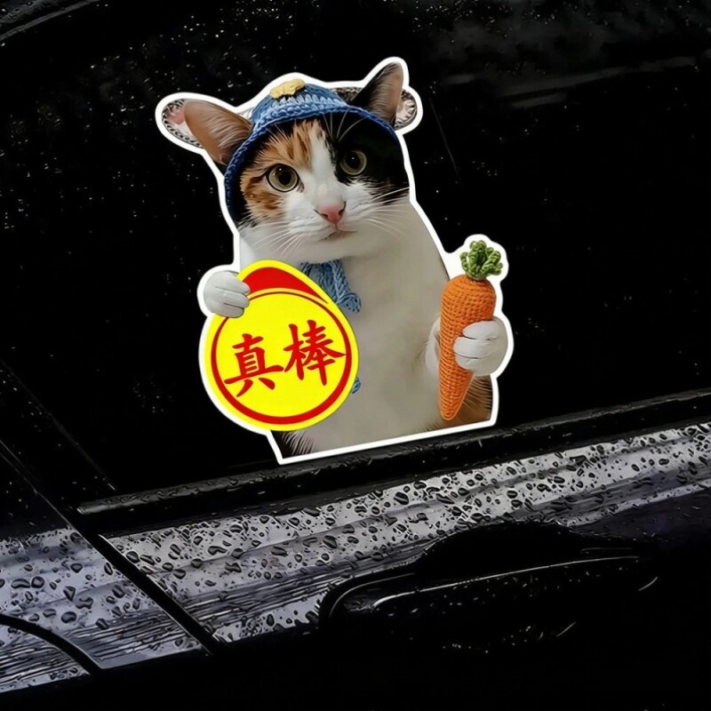 罗卜纸巾猫咪车贴磁铁中手真棒搞笑实习表情包创意新手司机警示贴