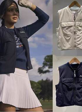 韩版高尔夫上装机能风女款秋季运动背心多口袋拉链无袖马甲