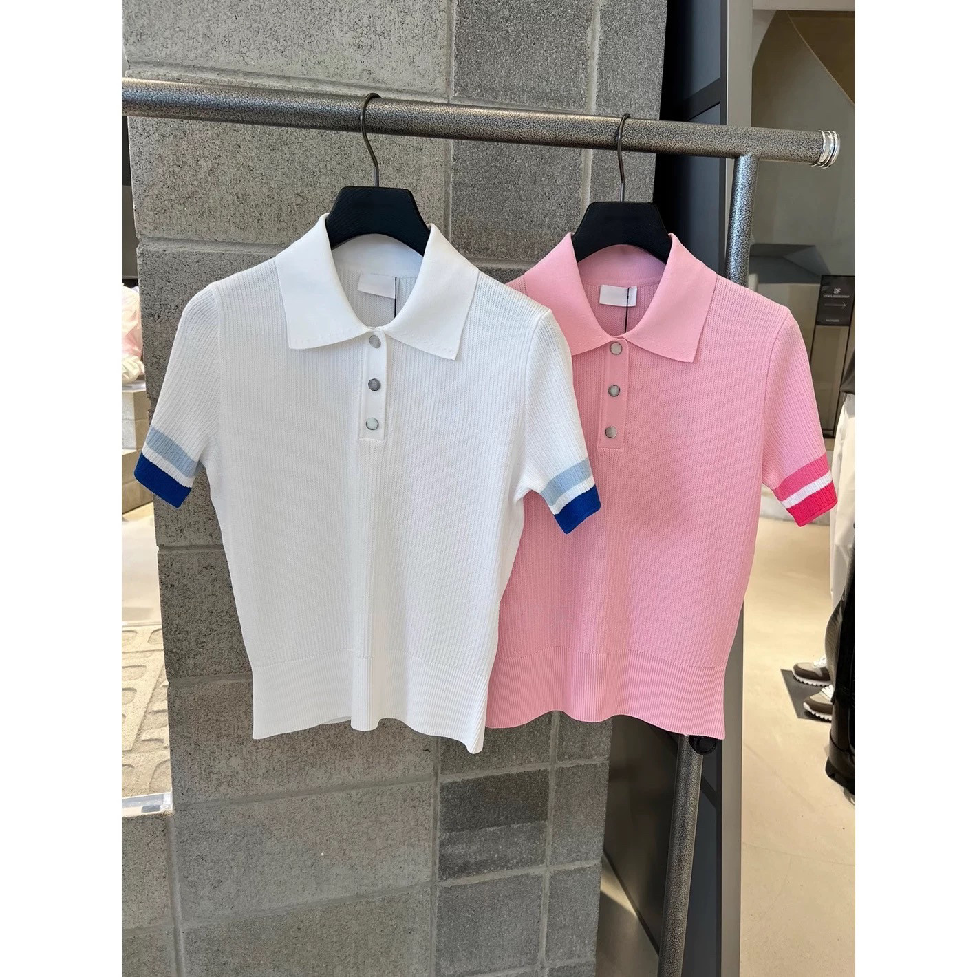 新款夏季高尔夫球服女时尚翻领半系扣针织衫户外运动时尚上衣短袖