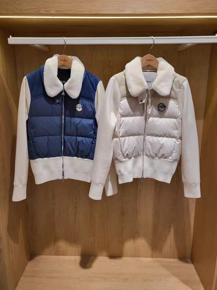 新款高尔夫女士秋冬运动休闲保暖拼色长袖外套针织羽绒服外套