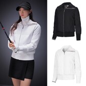 原单高尔夫女士翻领拉链保暖双条纹袖 运动上衣羽绒夹克外套