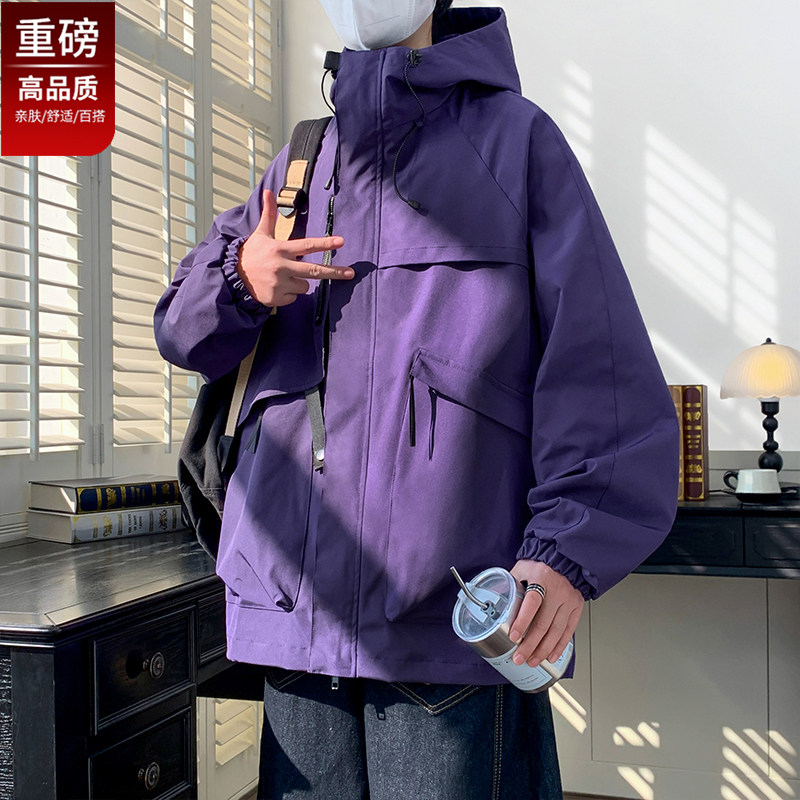 冲锋衣男2026年秋季新款工装外套宽松胖子防风夹克加肥加大300斤