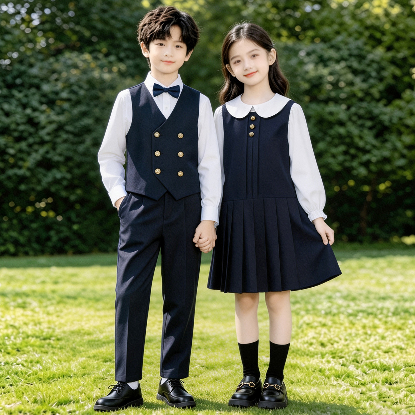 中小学生幼儿园大合唱表演服儿童诗歌朗诵演出服英伦风连衣裙校服