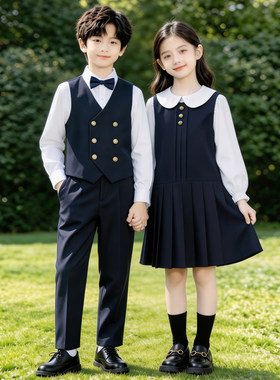 中小学生幼儿园大合唱表演服儿童诗歌朗诵演出服英伦风连衣裙校服