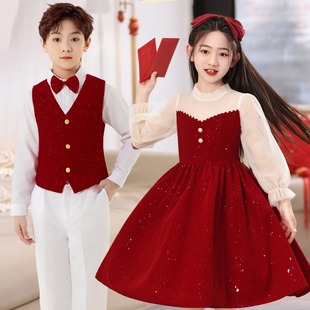 儿童合唱演出服中小学生元旦大合唱团朗诵主持礼服男女童表演服装