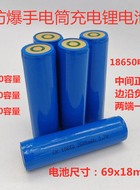 蓝盾 福泽尔 飞赫 海洋王手电筒充电电池芯18650锂电池正负极同端