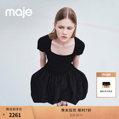 末7折Maje商场同款 2025秋冬新款 女装 季 法式 气质黑色收腰连衣裙