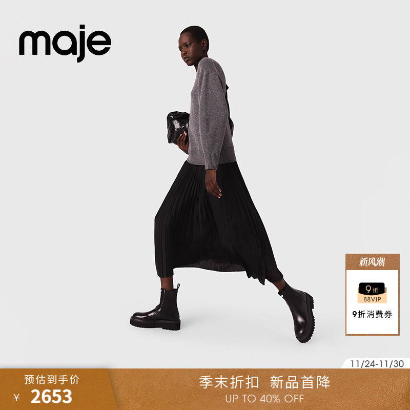 法式灰黑色连衣裙 时尚褶皱长款款式