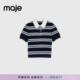 新款 针织衫 女装 时尚 Maje2026春季 短款 法式 仿钻饰翻领撞色条纹短袖