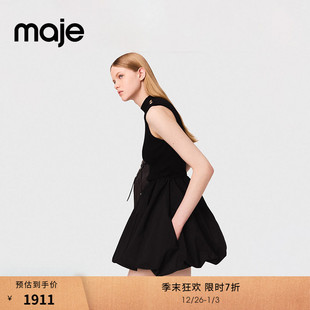 黑色蓬蓬裙摆无袖 季 法式 女装 收腰连衣裙 末7折Maje2025秋冬新款