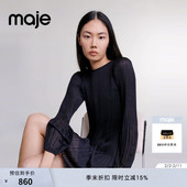 法式 时尚 气质黑色短款 Maje春夏女装 蕾丝拼接修身 收腰连衣裙两件套