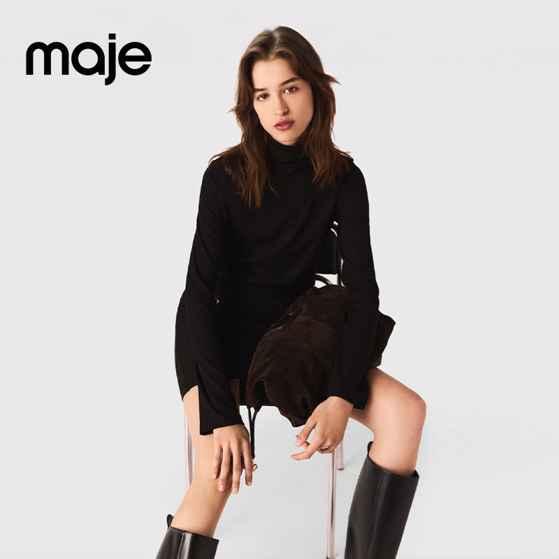 时尚口袋纽扣装饰 高领长袖短款款式