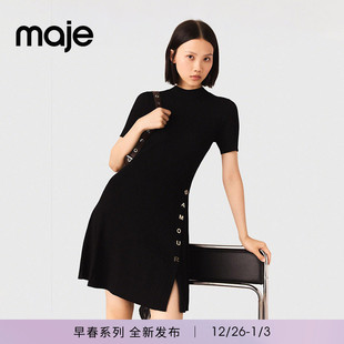法式 女装 时尚 侧边字母点缀黑色修身 连衣裙 Maje2026春季 短款 新款
