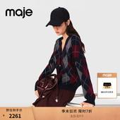 末7折Maje2025秋冬新款 女装 学院风深蓝菱形格仿钻装 季 饰V领针织衫
