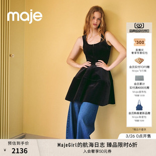 法式 女装 时尚 黑色天鹅绒无袖 连衣裙 季 短款 末6折Maje2025秋冬款