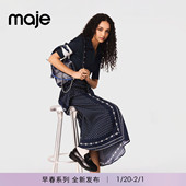 新款 双材质短袖 女装 Maje2026春季 法式 时尚 波点印花图案长款 连衣裙