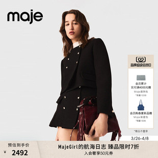 黑色双排扣短款 季 外套 时尚 摩登都市法式 末7折Maje2025秋冬款 女装