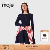 季 蓝色金色单排扣收腰针织连衣裙 法式 末7折Maje2025秋冬新款 女装