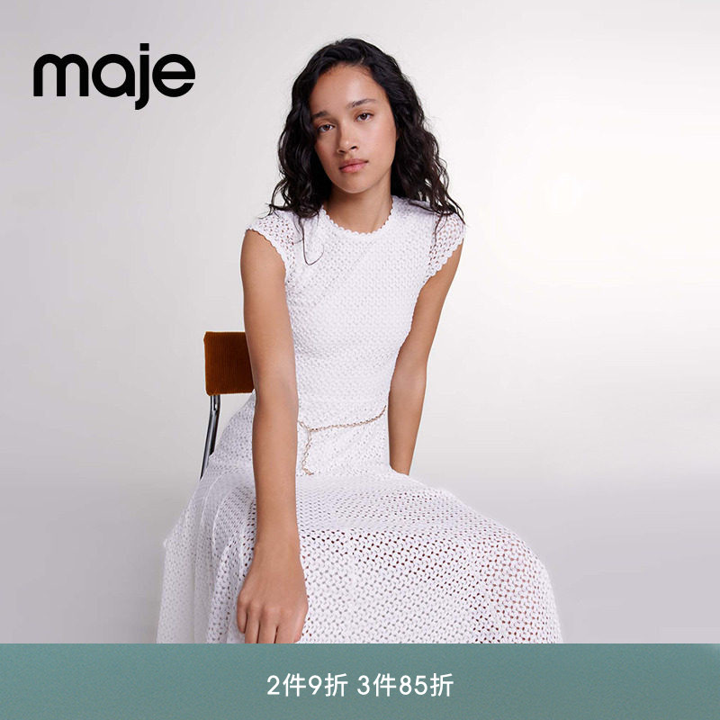Maje时尚针织短袖收腰连衣裙长裙图片