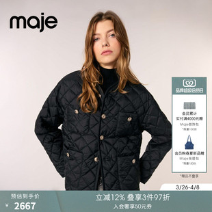 黑色多口袋双面穿圆领短款 Maje2025春夏女装 法式 时尚 棉服外套 长袖