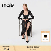 末6折Maje博主同款 2025秋冬新款 女装 季 法式 仿钻饰侧开衩连衣裙
