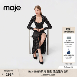 仿钻饰侧开衩方领长款 季 连衣裙 时尚 法式 末6折Maje2025秋冬款 女装