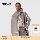 季 羊毛混纺可拆卸围巾双面大衣 法式 末6折Maje2025秋冬新款 女装