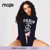 新款 女装 法式 Maje2026春季 字母设计深蓝色圆领罗纹收边套头针织衫