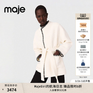 时尚 季 法式 女装 围巾领系带收腰毛呢大衣外套 末7折Maje2025秋冬款
