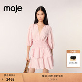 季 连衣裙 口V领短款 末7折Maje线上限定2025秋冬女装 多巴胺松紧袖