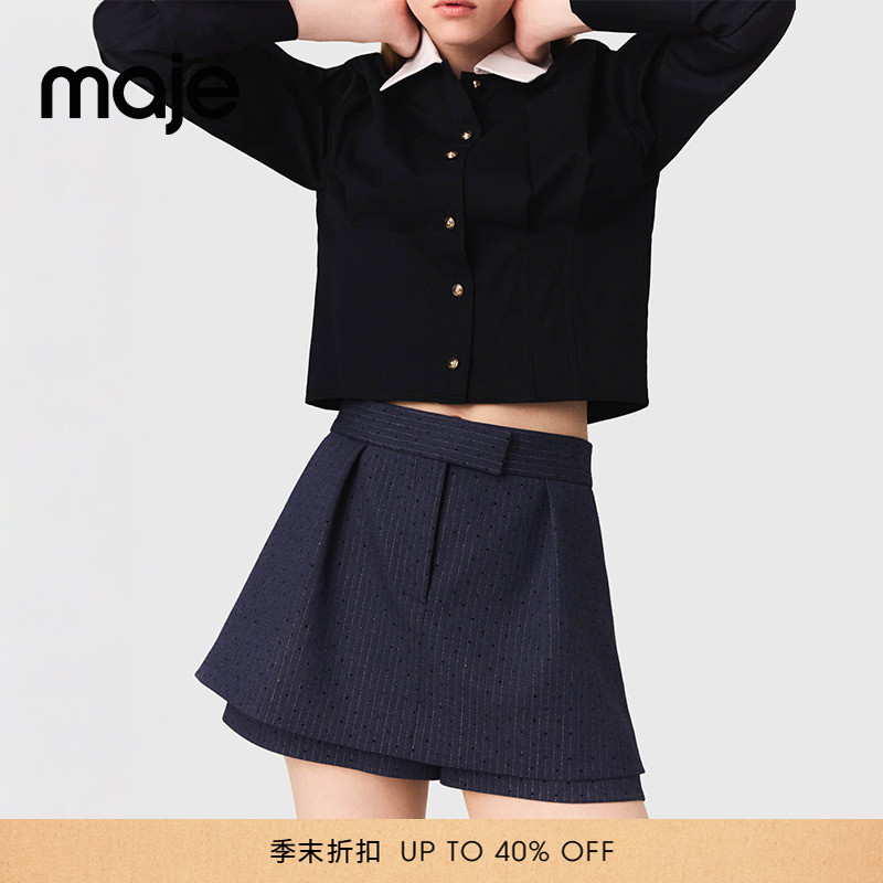 Maje仿钻装饰点缀高腰短裤裙裤