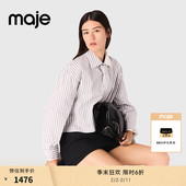 末6折Maje2025秋冬新款 女装 法式 季 条纹撞色翻领可拆卸领带衬衫