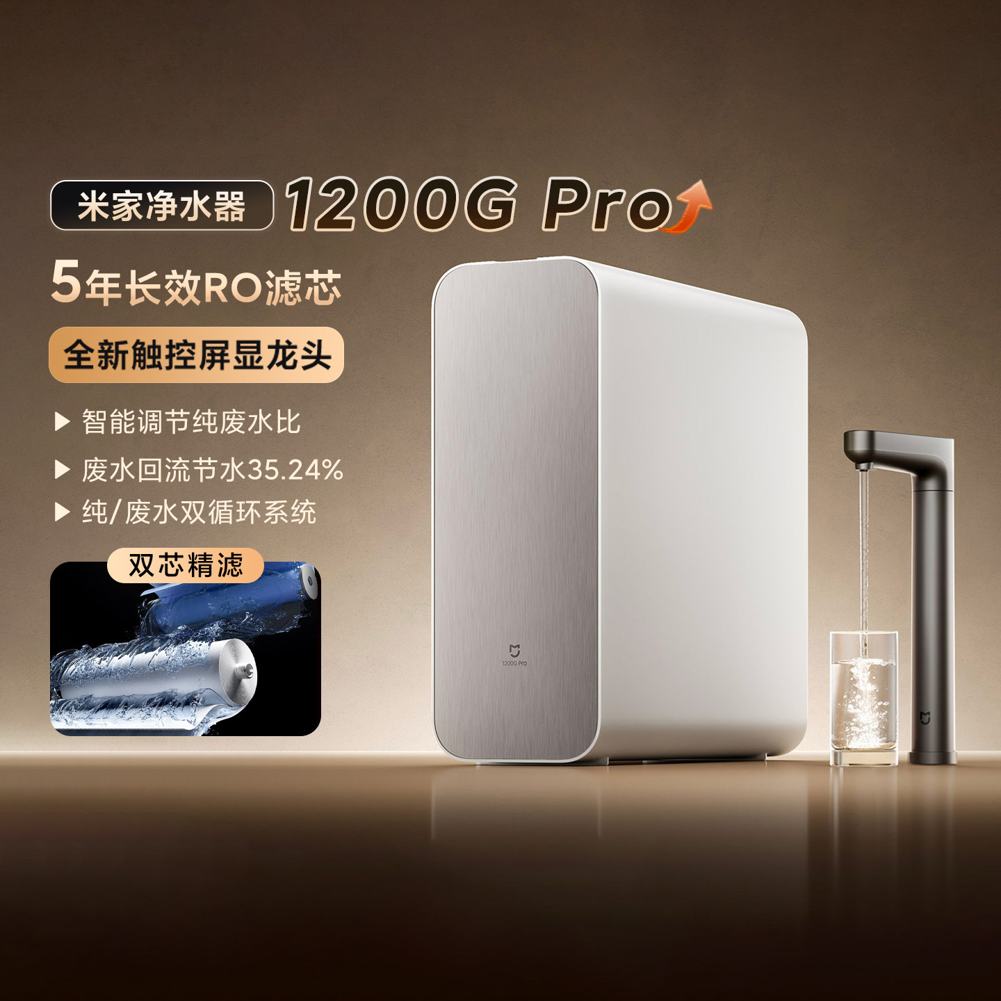 米家净水器1200GPro家用厨下式大通量母婴级双芯精滤直饮水净水机