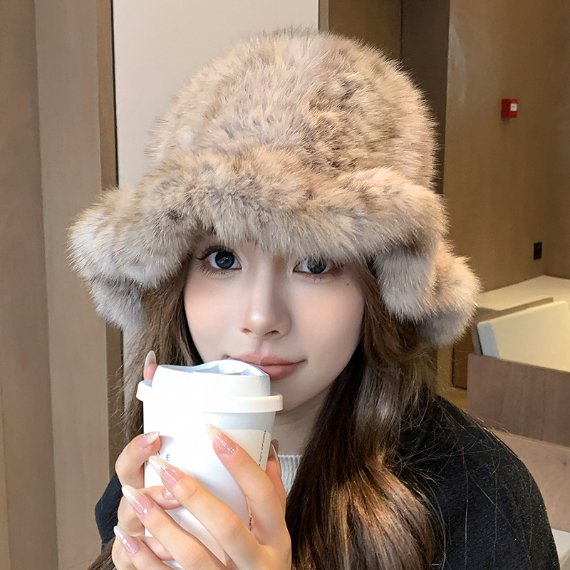 紫貂帽子女冬季皮草毛毛帽子水貂貂毛优雅气质渔夫盆帽礼帽显脸小