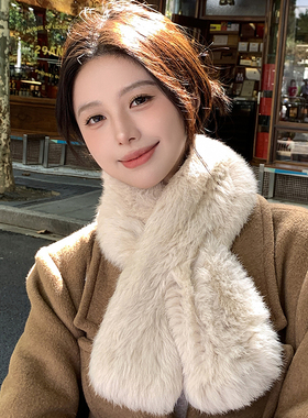 韩版真兔毛编织围巾女秋冬新款双面加厚保暖围脖高级感皮草毛领子