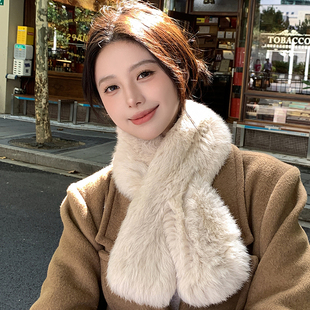 韩版 双面加厚保暖围脖高级感皮草毛领子 真兔毛编织围巾女秋冬新款