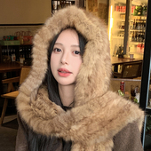 超5A级品质 紫貂皮草风雪帽围巾帽子一体男女冬季 保暖百搭貂毛毛