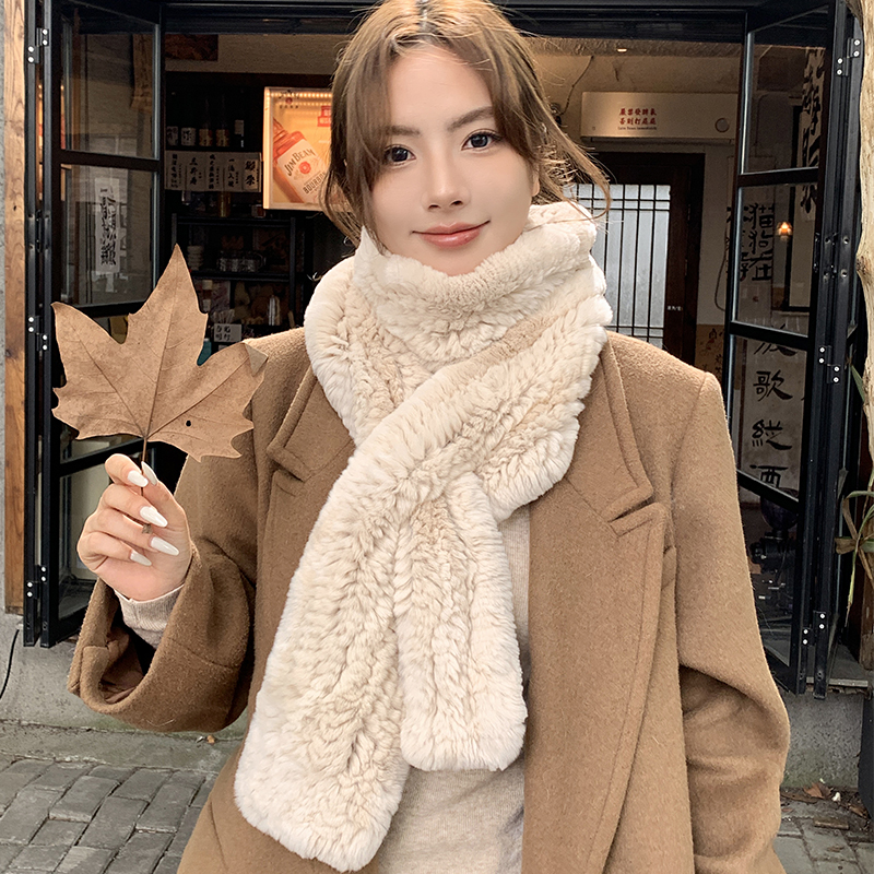双面编织獭兔毛皮草围巾保暖毛领
