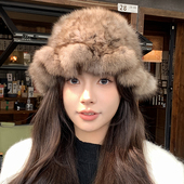 两用款 紫貂帽子可作围脖冬季 加厚保暖貂毛皮草帽子女显脸小渔夫帽