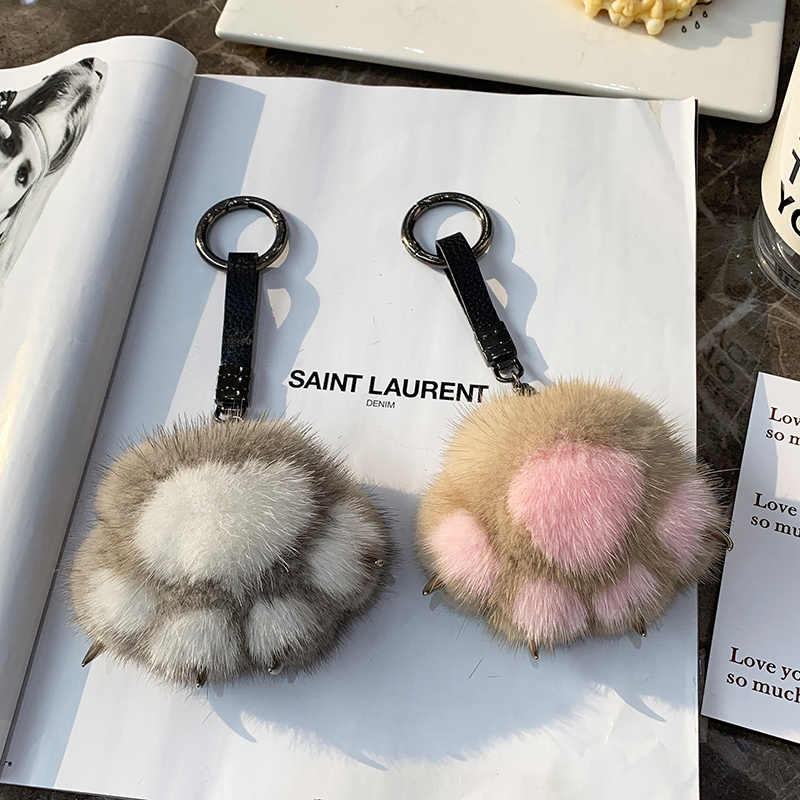 正版水貂毛猫爪挂件皮草熊掌汽车钥匙扣可爱爪子包包挂饰创意礼品