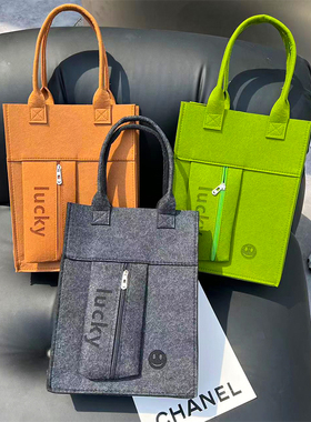 大容量字母款毛毡包学生补习袋补课包单肩文件袋手提袋拉链毛毡包