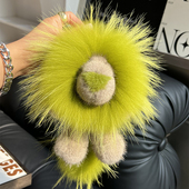 真水貂毛汽车钥匙扣挂件ins网红毛绒公仔包包挂饰 可爱小狮子