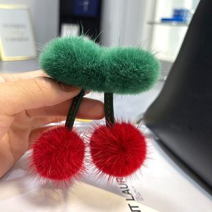 饰品 小樱桃胸针真水貂毛樱桃毛绒可爱背包配饰少女别针包包装