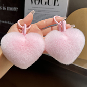 创意真獭兔毛爱心链条钥匙扣精致书包挂件情侣挂饰钥匙链七夕礼物